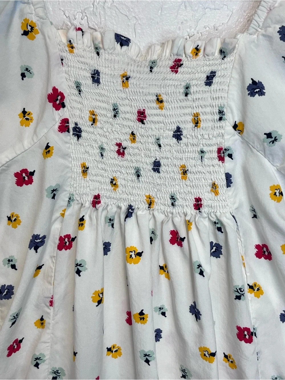 Madewell White Yellow Red Floral Scoop-Neck Button Front Top